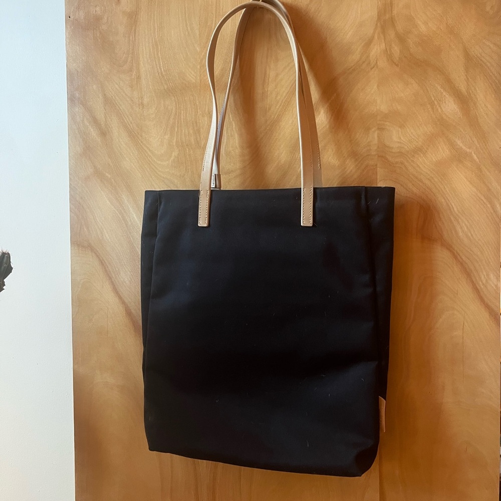 Black Tote Bag with Tan Handles
